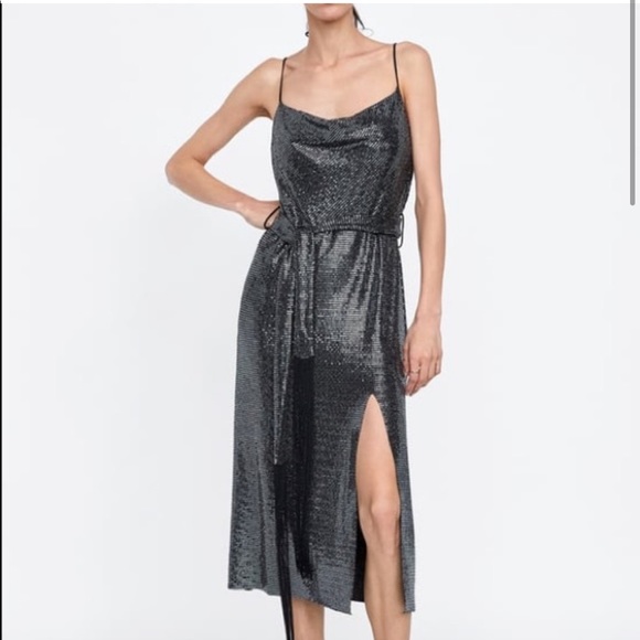 Zara hun metal sequin belted dress. - Picture 3 of 11